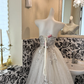 Ivory Gown With Silver Decorations, Waist-Cinched Full Flared Skirt Romantic Dress, Wedding Gown gh7654