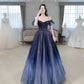 Blue beautiful gradient shiny beads spaghetti strap tulle long ball gown evening dress gh2580