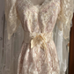 Light Pink Scalloped V Neck Floral Lace Vintage Victorian Maxi Prom Dress gh9311