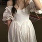 girlhomeshops-White Simple Casual Retro Fashion Long Prom Dress Artistic Puff Sleeve Maternity Dress gh5851