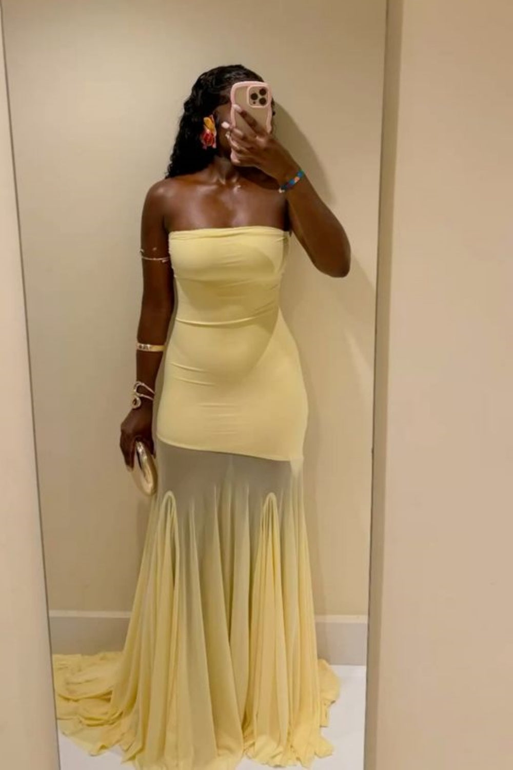 girlhomeshops-Yellow Elegant Mermaid Slim Long Chiffon Prom Dress Graduation Dress gh5930