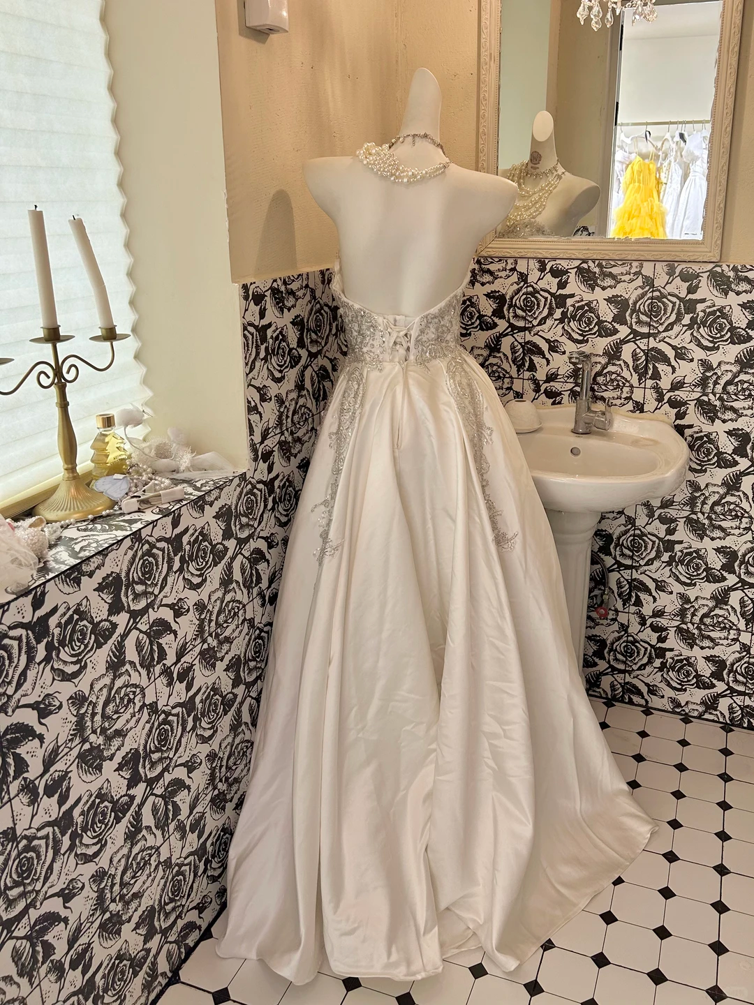 Silver Strapless Rhinestone Cinched Waist Full Flared Skirt Long Romantic Dress, Wedding Gown gh7813