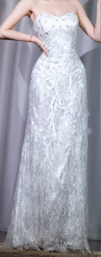 ✨Girlhomeshops-Strapless Mermaid Formal Dress 3D Floral Lace Beaded Evening Gown gh9975
