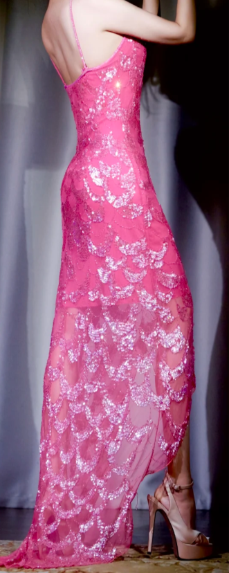 ✨Girlhomeshops-Fuchsia Spaghetti Strap Sequin Prom Dress High Slit Mermaid Evening Gown gh9981