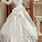 Ivory Vintage Satin Beaded Lace Ball Gown Wedding Dress, Puff Long Sleeve Bridal Prom Dress gh8725
