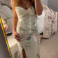 girlhomeshops-Charming Dress With Shiny Floral Slit Tube Top Long Sequins Prom Dress Graduation Dress gh5865