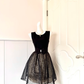 Black Sleeveless Short Cocktail Dress, Round Neck Homecoming Gown With Black Bow Waistband, Gold Sequin Skirt Overlay Organza gh9164