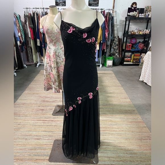 Black delicate floral beaded long tulle elegant ball gown evening dress formal birthday party dress dance dress gh3151