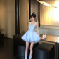 Women Sweet Light Blue Square Neck Homecoming Dress Wide Straps Boned Corset Double Layer Tulle A-Line Short Prom Gown gh9441