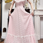 Light Pink Vintage Lace Prom Gown, Off‑The‑Shoulder Lace Ruffle Short Sleeves, Fitted Waist Long Lace Flared Skirt, Ruffled Lace Hem, Evening Prom Dress gh8737