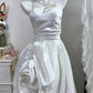 White Satin Halter Wedding Gown, Sleeveless Asymmetrical 3D Floral High Low Bridal Dress gh9281