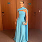 Robe de soirée longue en mousseline de soie, simple et élégante, bleue, avec ruban, pour invité de mariage, gh3675