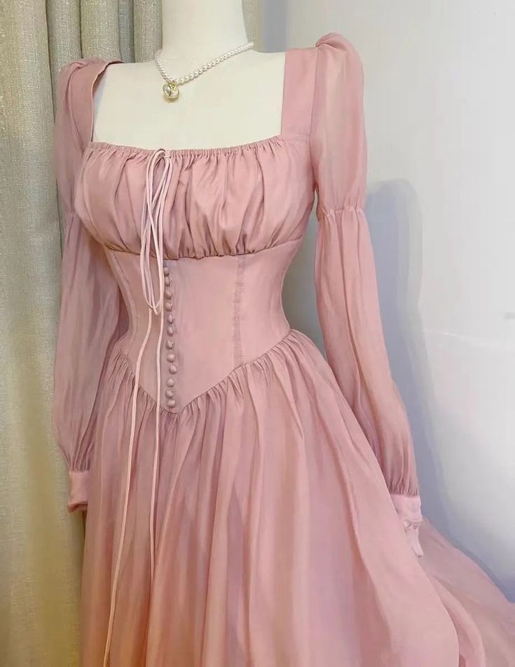 girlhomeshops-Rosa langärmeliges Retro-elegantes süßes Brautjungfernkleid gh5757