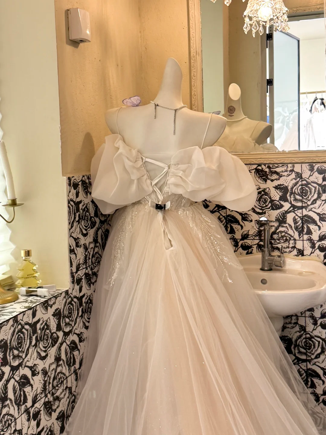 Ivory Spaghetti Strap Off-the-Shoulder Soft Neckline Waist-Cinched Voluminous Skirt Long Romantic Dress, Wedding Gown gh7724
