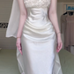 Off‑White Satin Strapless Long Evening Gown, Sequined Bodice With Sheer Lace‑Trim Cape Shawl, Fitted Column Maxi Dress, Formal Wedding Party Gown gh8933