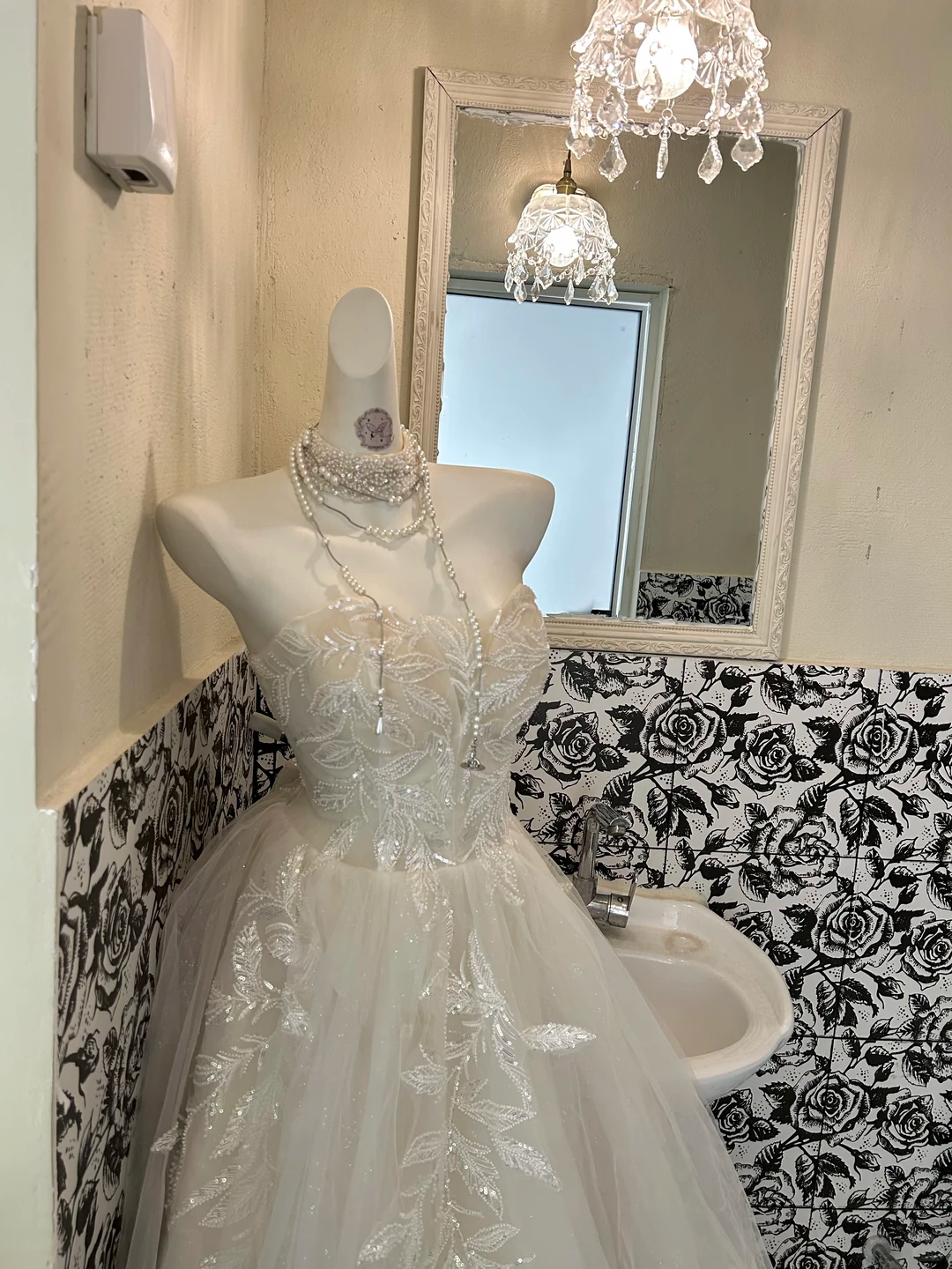 Ivory Strapless Embroidered Waist-Cinched Voluminous Skirt Long Romantic Dress, Wedding Gown gh7715