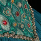 Square Neck Peacock Green Rococo Ball Gown Half Sleeve Colorful Gem Beaded Formal Dress for Prom gh9540