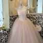 Light Pink Strapless Waist-Cinched Voluminous Skirt Princess Elegant Romantic Dress, Wedding Gown gh7653
