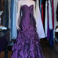Dark Purple Strapless Sweetheart Tiered Ruffle Sparkly Long Evening Prom Dress gh9757