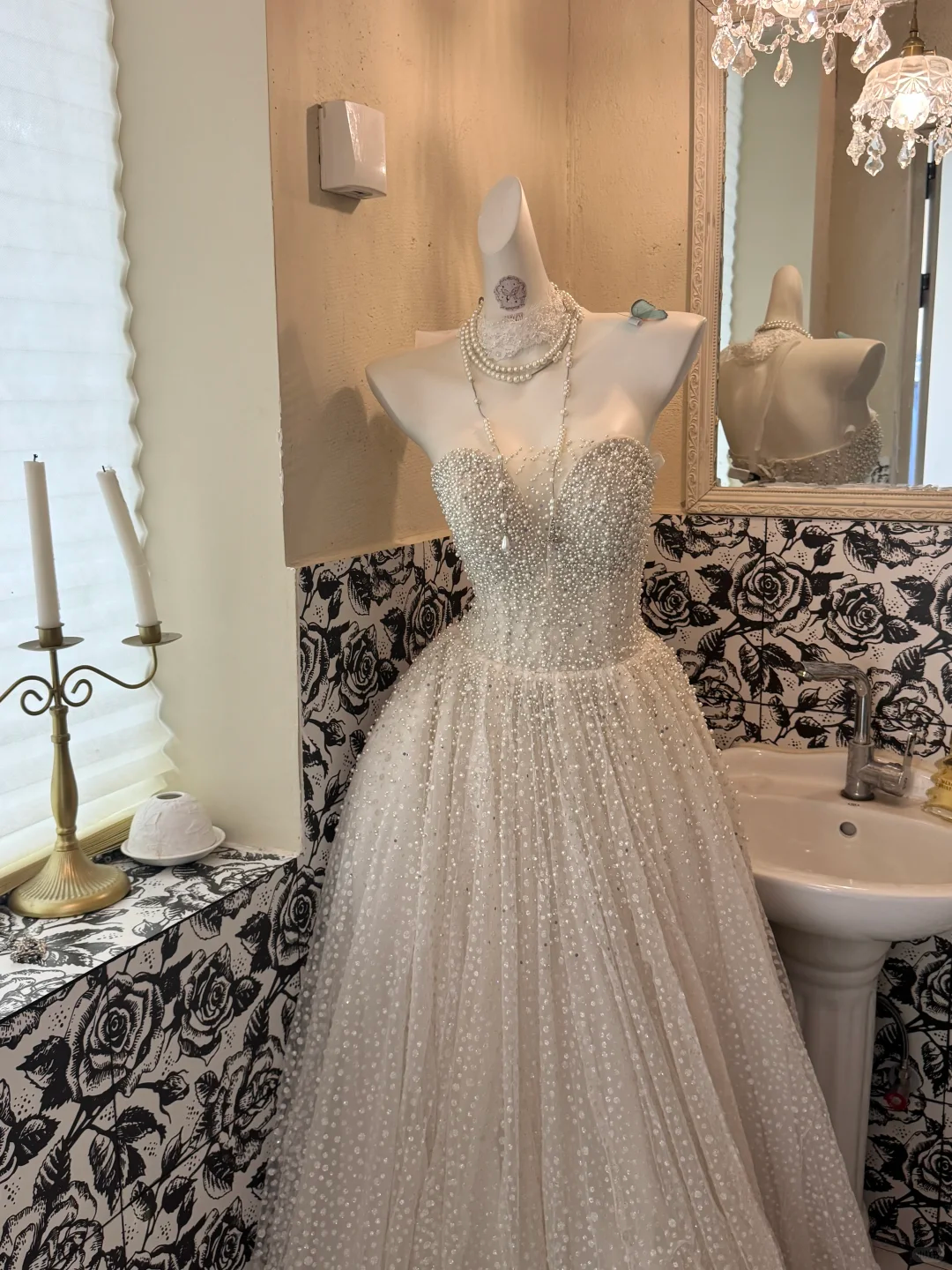 Light Apricot Beaded Strapless Waist-Cinched Elegant Long Romantic Dress, Wedding Gown gh7506