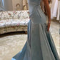 Blue elegant simple off-shoulder tulle long ball gown evening dress gh3018