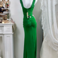 Green Cowl Neck Mermaid Long Evening Gown, Beaded Strap Ruched Formal Prom Dress gh9283
