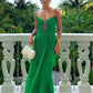 Green A-line V-neck halter chiffon long evening gown party dress wedding guest dress gh3024