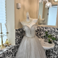 Light Gray Strapless Waist-Cinched Full Flared Long Luxury Romantic Dress, Wedding Gown gh7687