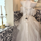 White Off-Shoulder Waist-Cinched Fluffy Skirt Long Elegant Romantic Dress, Wedding Gown gh7497