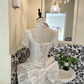 Ivory Square Neck Waist-Cinched Printed Voluminous Skirt Romantic Dress, Wedding Gown gh7663