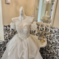 Ivory Off-the-Shoulder Cinched Waist Rhinestone Voluminous Skirt Long Romantic Dress, Wedding Gown gh7806