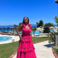 Pink/Yellow V Neck Fashion Elegant Long Chiffon Ball Gown Evening Dress Garden Party Dress gh3251
