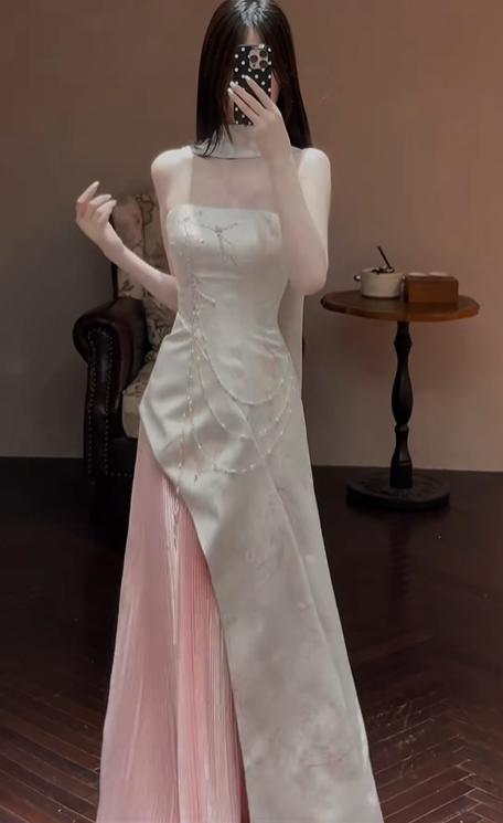 White Satin Strapless Fitted Waist Unique Designed Skirt Prom & Evening Party Dress gh8504