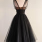 girlhomeshops--hoco dresses Black Short Satin Tulle Homecoming Dress gh5571