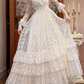 Cream Vintage All‑Lace Wedding Gown, Sheer High Neck With Ruffle Yoke, Long Lace Sleeves With Ruffle Cuffs, Pointed Waist, Multi‑Tiered Ruffle Lace Tiered Skirt, Prom Dress gh8638