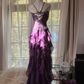 Robe de soirée longue et élégante en mousseline de soie, à volants, violette, romantique, sans manches, pour fête d'anniversaire, gh4270