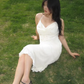 White Halter Fitted Waist Vintage Luxury Prom Gown, Evening Party DressWhite Halter Fitted Waist Vintage Luxury Prom Gown, Evening Party Dress gh8417