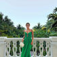 Green A-line V-neck halter chiffon long evening gown party dress wedding guest dress gh3024