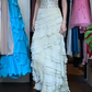 Ivory Vintage Prom Dress One Shoulder Ruched Bodice Beaded Waistband Tiered Ruffle Chiffon Long Evening Gown gh9620