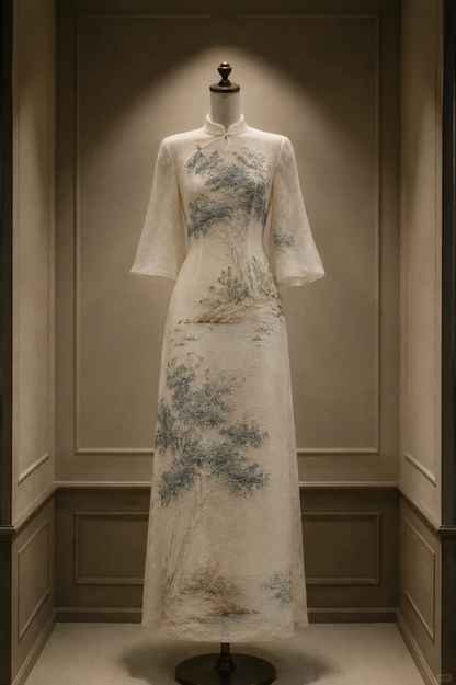 ✨Girlhomeshops-Chinese Ink Landscape Lace Qipao Long Evening Dress gh10359