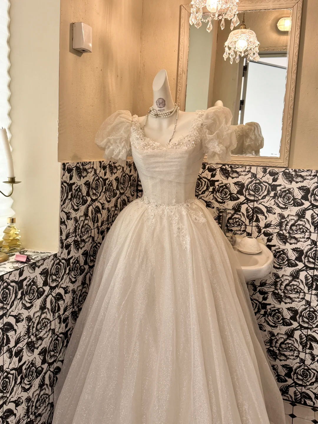 Ivory Puff Sleeve Square Neck Waist-Cinched Full Flared Skirt Elegant Classic Romantic Dress, Wedding Gown gh7746