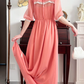 Peach‑Pink Vintage Edwardian Maxi Evening Gown, Sheer High Neck, Puff Mid‑Length Sleeves, White Lace Trim Accents, Elastic Waistband, Flowy Chiffon Full Skirt, Retro Garden Party Formal Dress gh8841
