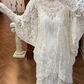 Ivory Vintage Two‑Piece Lace Wedding Gown, High Neck Batwing Sleeve Lace Overlay, Tassel Lace Trim, V‑Neck Lace Slip Mermaid Long Train, Prom Dress gh8645