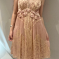 Nude Pink Luxury Leaf Print Spaghetti Strap Fitted Waist Prom & Evening Party Dress gh8456