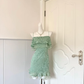 Women Sage Green Homecoming Dress, Spaghetti Strap Off‑Shoulder Tiered Ruffle Mesh Overlay All‑Over Floral Lace Ruffle Hem Bodycon Mini Party Dress gh9192