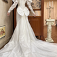 White Vintage Tulle Mermaid Wedding Prom Dress, Lace High Neck Illusion Sweetheart, Leg‑of‑Mutton Lace Sleeves, Floral Lace Appliqués, Scalloped Lace Long Train gh8686