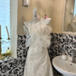 Ivory Bow Neckline Waist-Cinched Elegant Classic Romantic Dress, Wedding Gown gh7600