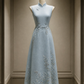 ✨Girlhomeshops-Light Grey Blue Leaf Embroidered Long Cheongsam Qipao gh10431
