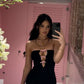 Girlhomeshops-Black and pink bow short satin homecoming dress gh5259