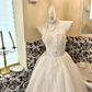 Ivory Vintage Elegant Strapless Embroidered Cinched Waist Full Flared Skirt Long Romantic Dress, Wedding Gown gh7789